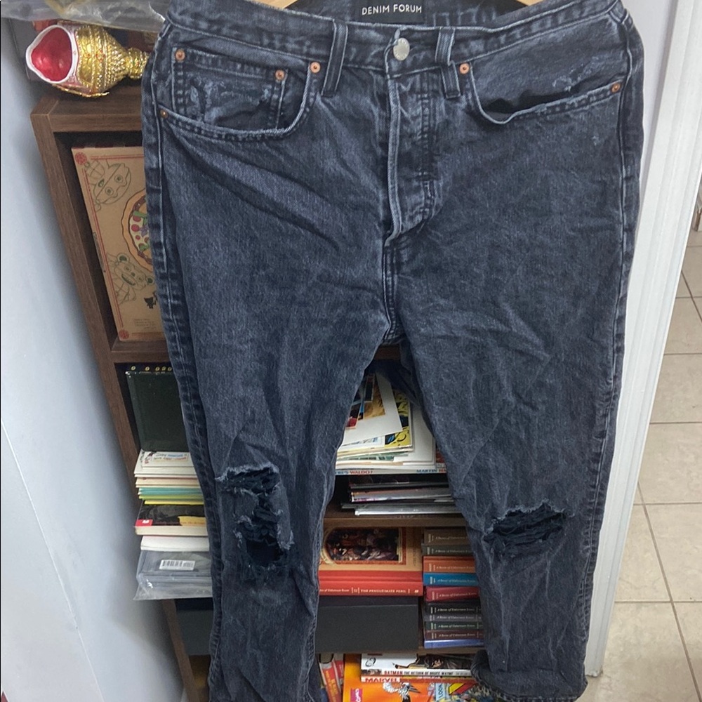 Denim Forum Black The Joni High Rise Loose 29L Distressed Jeans